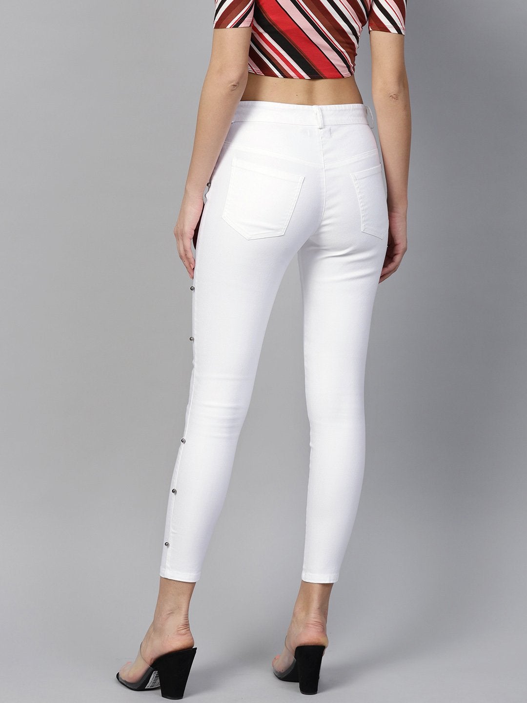 Women's White Side Seam Pearl Jeans