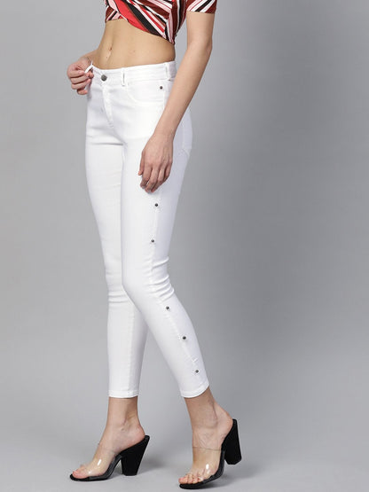 Women's White Side Seam Pearl Jeans