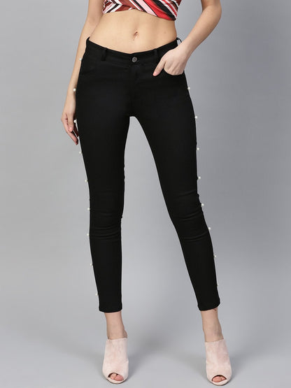 Women's Black Side Seam Pearl Jeans
