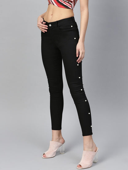 Women's Black Side Seam Pearl Jeans