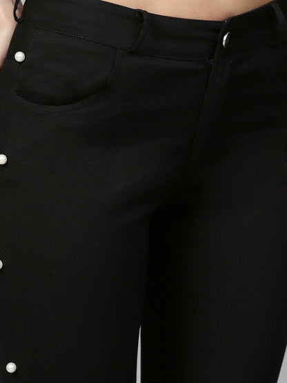 Women's Black Side Seam Pearl Jeans