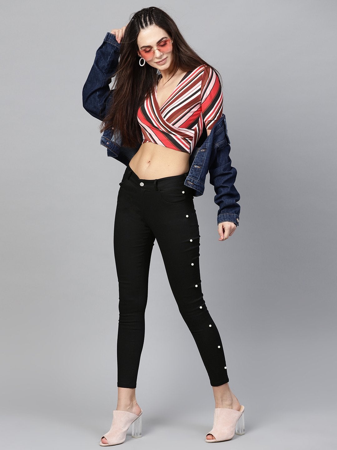 Women's Black Side Seam Pearl Jeans