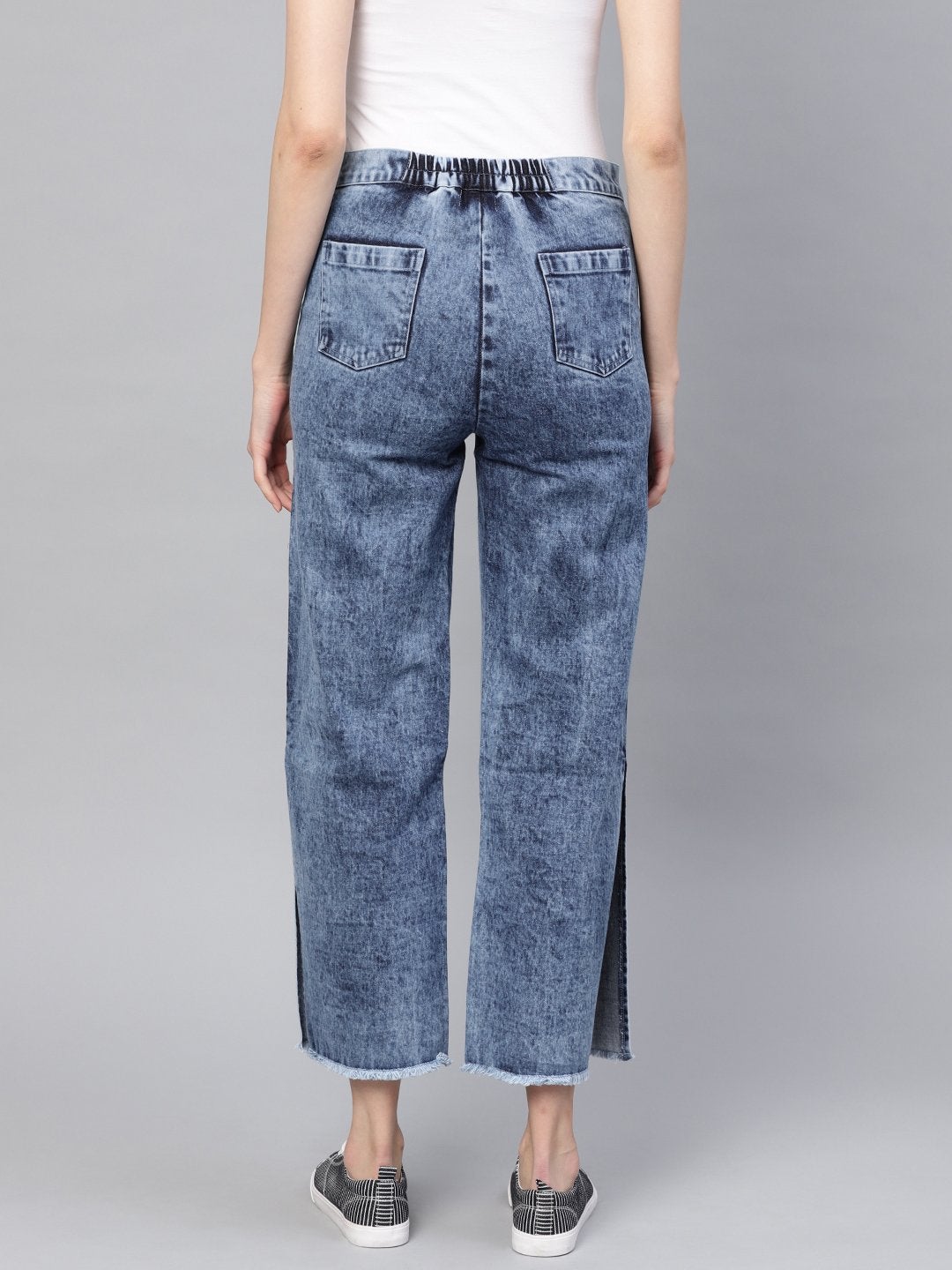 Women's Blue Denim Acid Wash Side Slit Pants