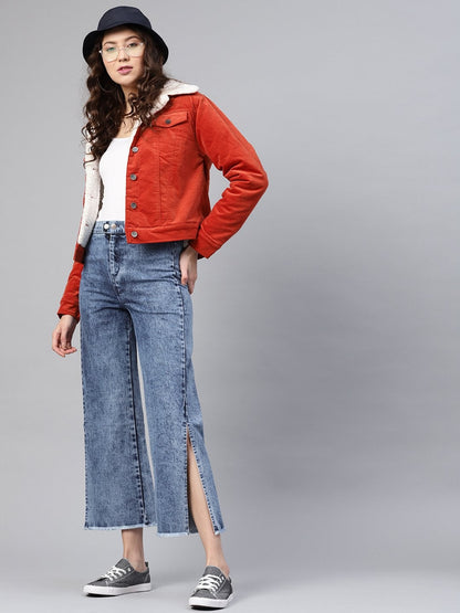 Women's Blue Denim Acid Wash Side Slit Pants