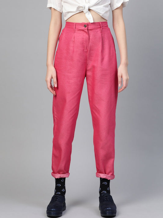 Women's Fuchsia Darted Hem Relaxed Jeans