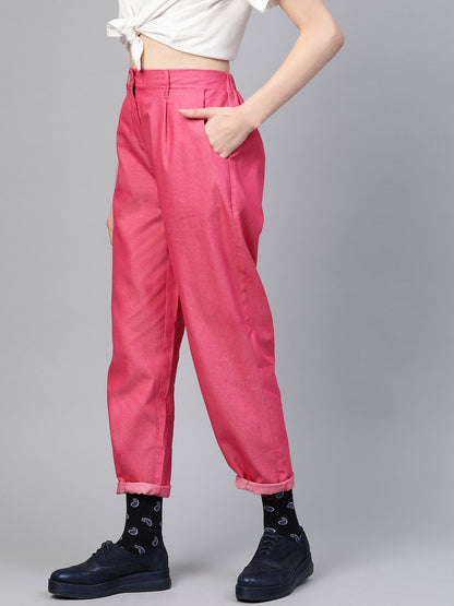 Women's Fuchsia Darted Hem Relaxed Jeans