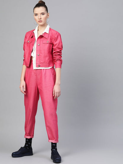 Women's Fuchsia Darted Hem Relaxed Jeans