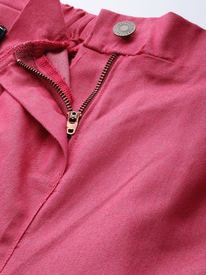 Women's Fuchsia Darted Hem Relaxed Jeans