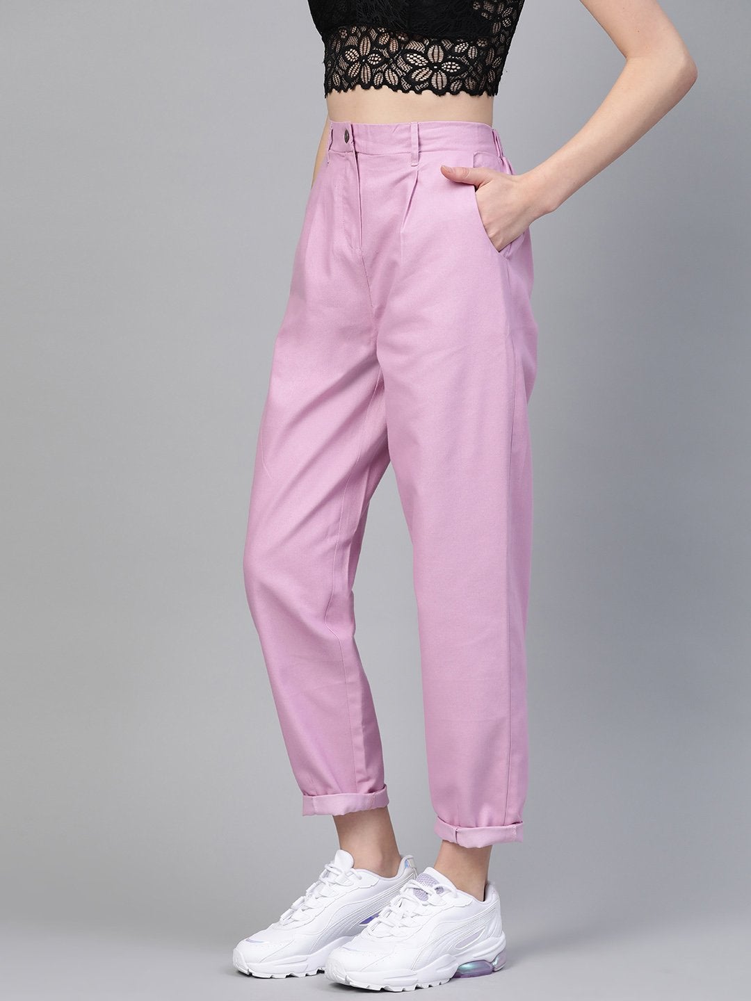 Women's Lavender Darted Hem Relaxed Jeans
