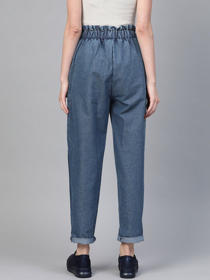 Women's Blue Paper Bag Waist Jeans