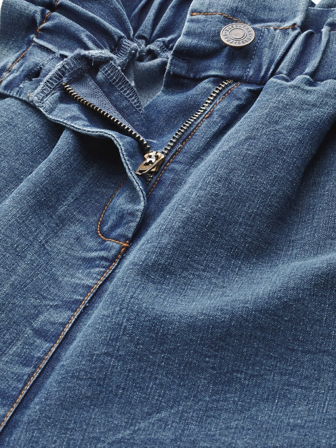 Women's Blue Paper Bag Waist Jeans