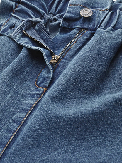 Women's Blue Paper Bag Waist Jeans