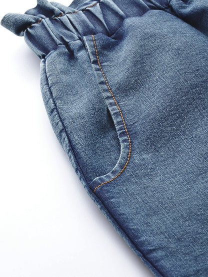 Women's Blue Paper Bag Waist Jeans