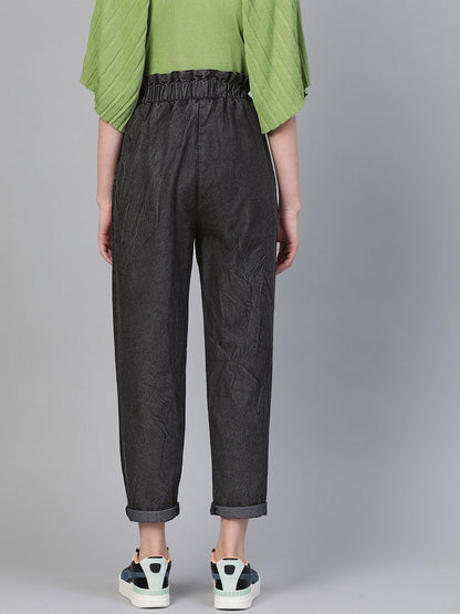 Women's Black Paper Bag Waist Jeans