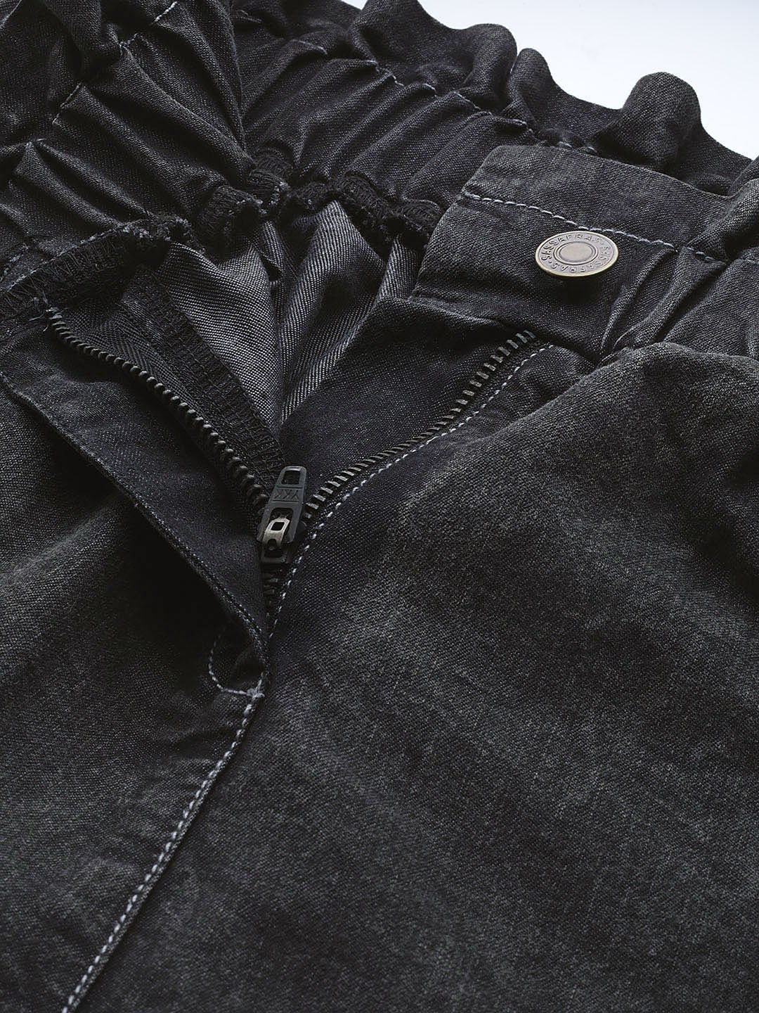 Women's Black Paper Bag Waist Jeans