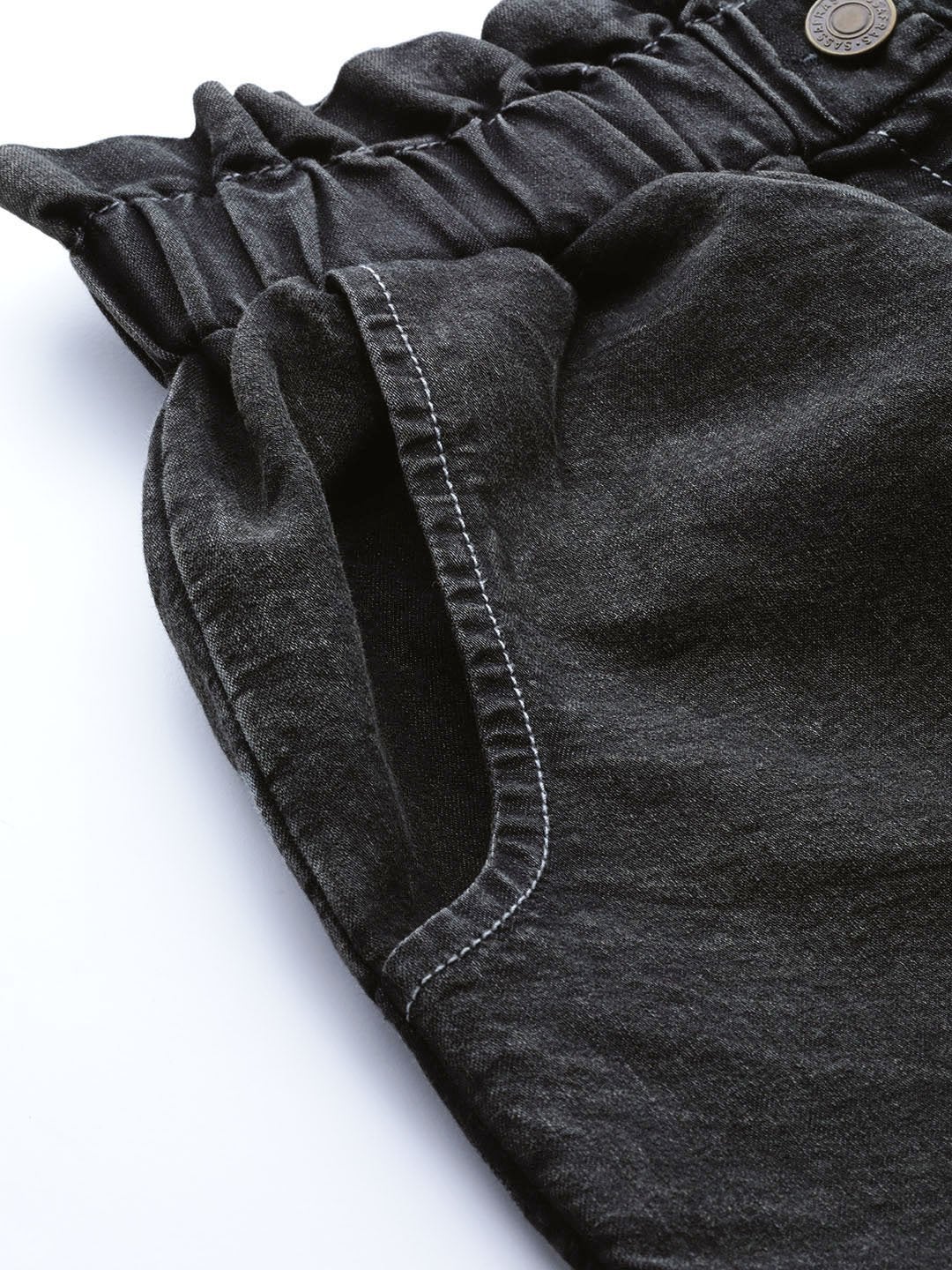 Women's Black Paper Bag Waist Jeans