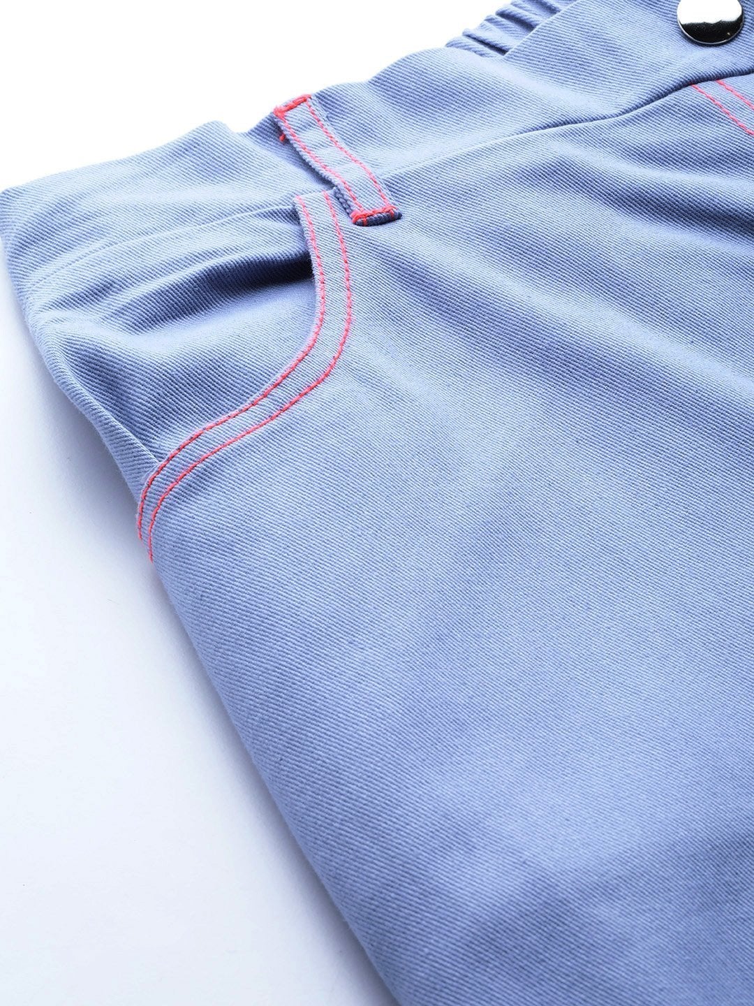 Women's Blue With Neon Pink Contrast Stitch Wide Jeans