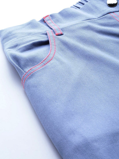 Women's Blue With Neon Pink Contrast Stitch Wide Jeans