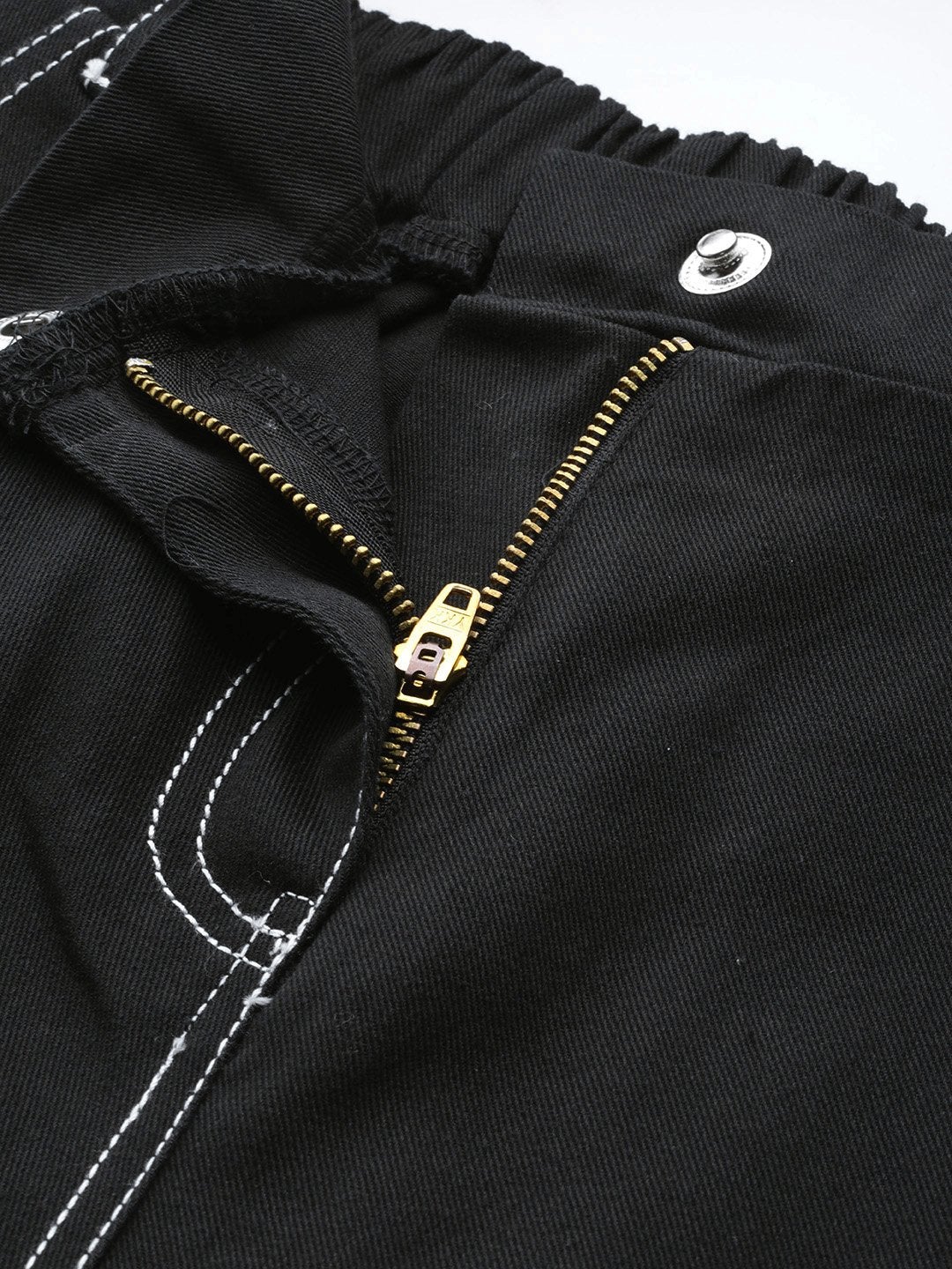 Women's Black With White Contrast Stitch Wide Jeans