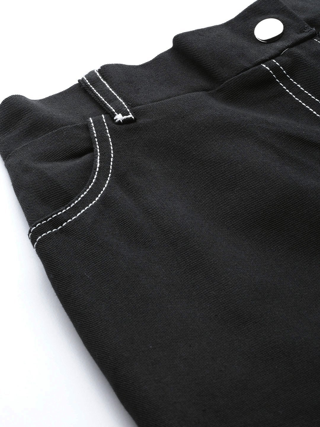 Women's Black With White Contrast Stitch Wide Jeans