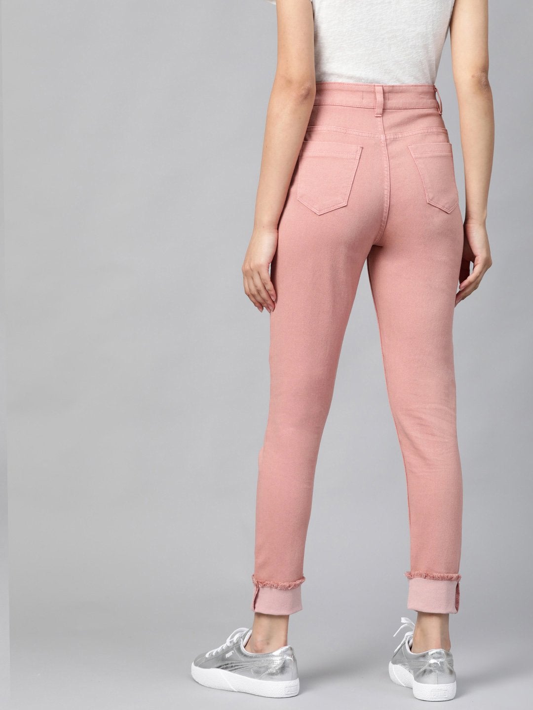 Women's Pink Denim Raw Edge Basic Jeans