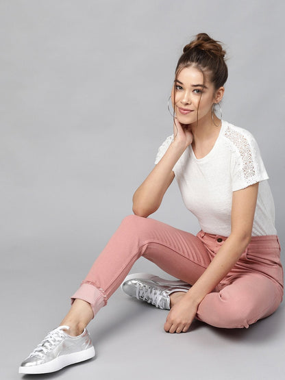 Women's Pink Denim Raw Edge Basic Jeans
