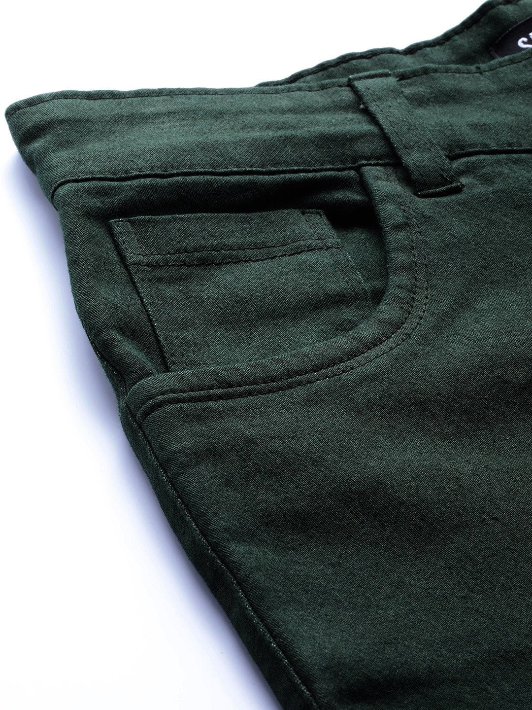 Women's Green Denim Raw Edge Basic Jeans