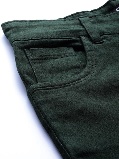 Women's Green Denim Raw Edge Basic Jeans