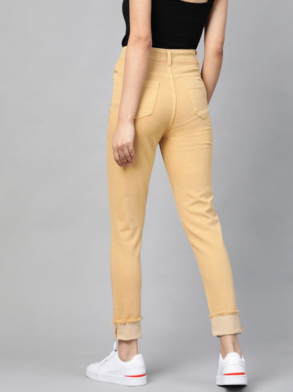 Women's Yellow Denim Raw Edge Basic Jeans