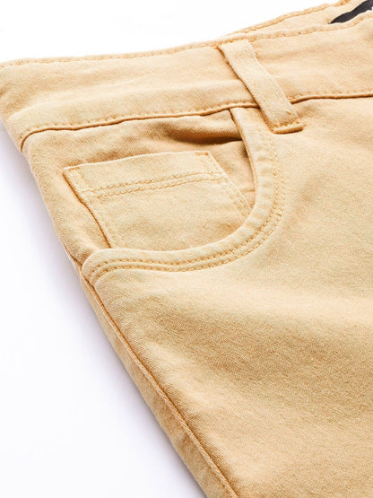 Women's Yellow Denim Raw Edge Basic Jeans