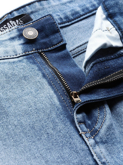 Women's Blue Bleach Wash Raw Edge Jeans