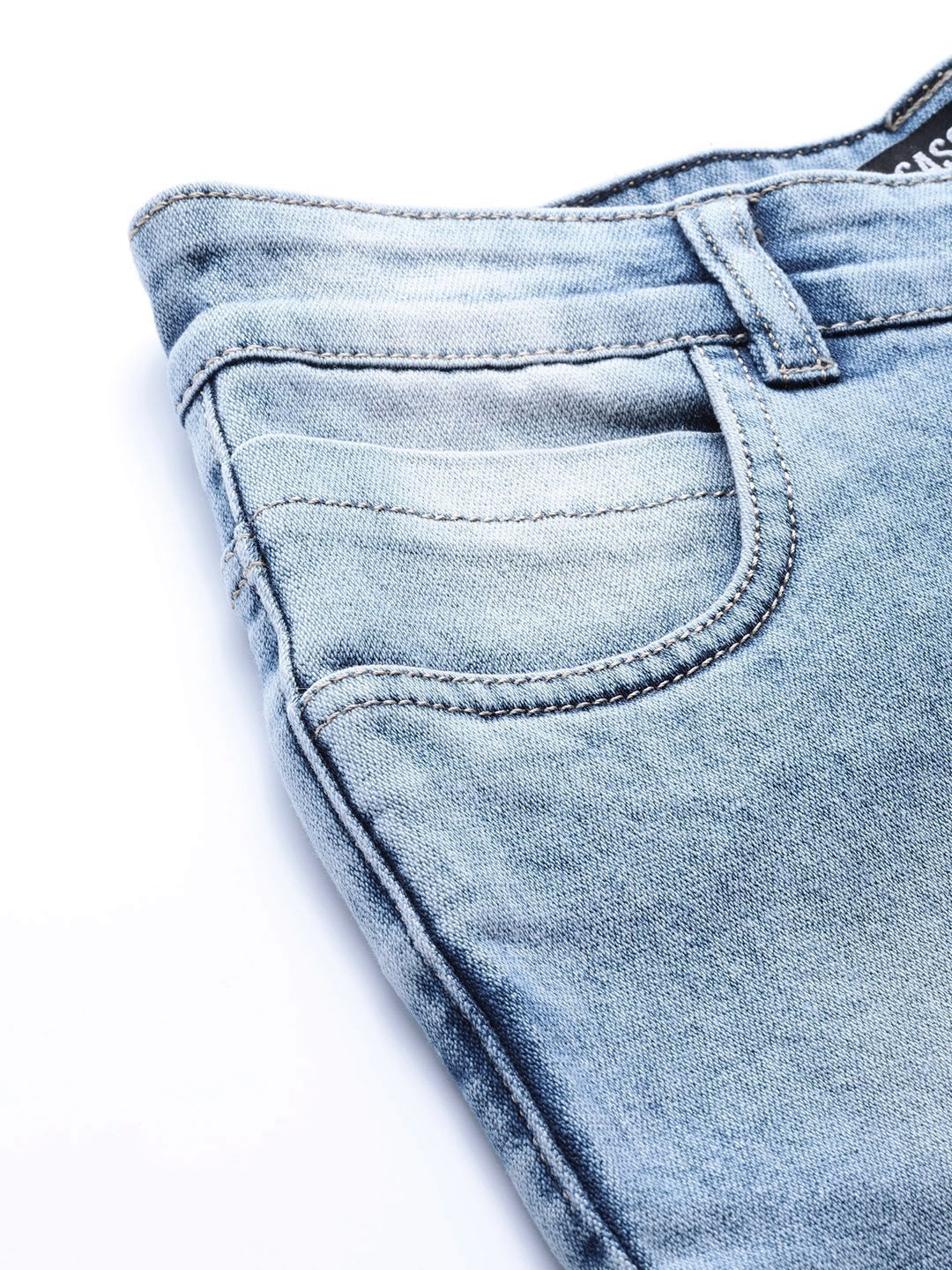 Women's Blue Bleach Wash Raw Edge Jeans