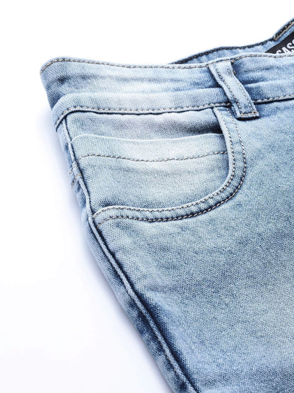 Women's Blue Bleach Wash Raw Edge Jeans