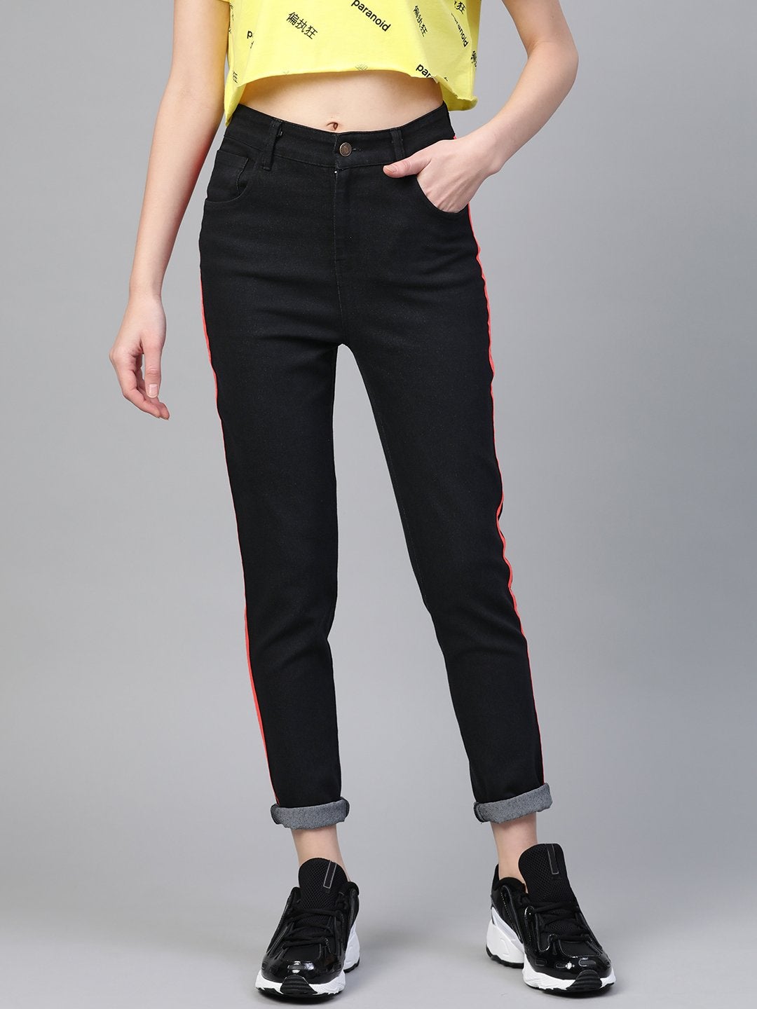 Women's Black Side Tape Jeans