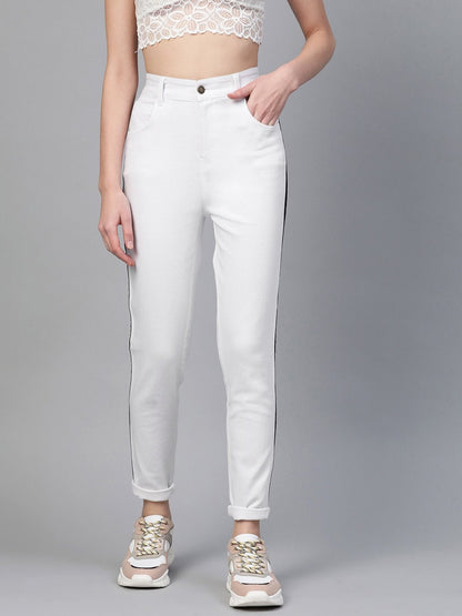 Women's White Side Tape Jeans