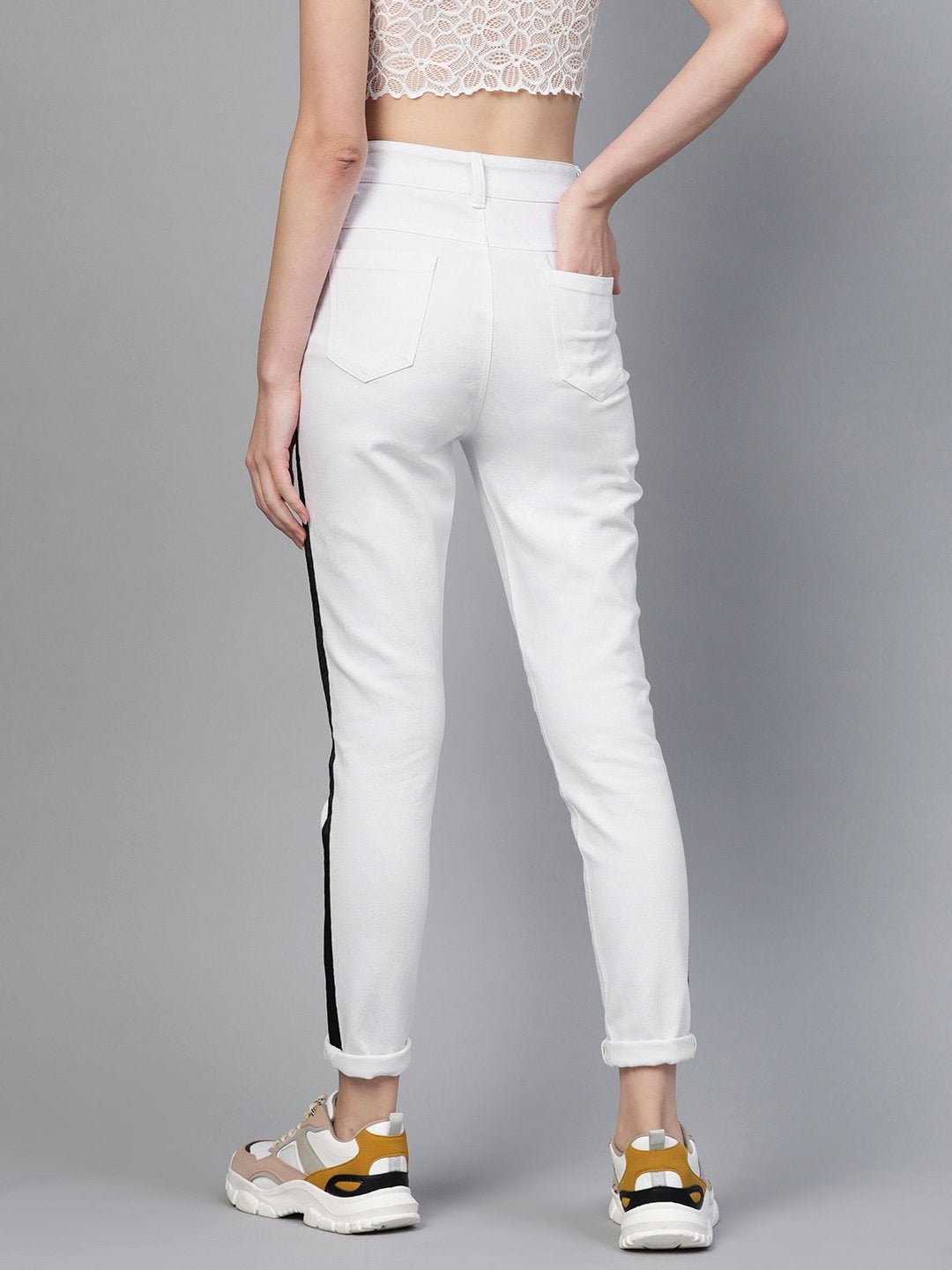 Women's White Side Tape Jeans