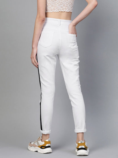 Women's White Side Tape Jeans