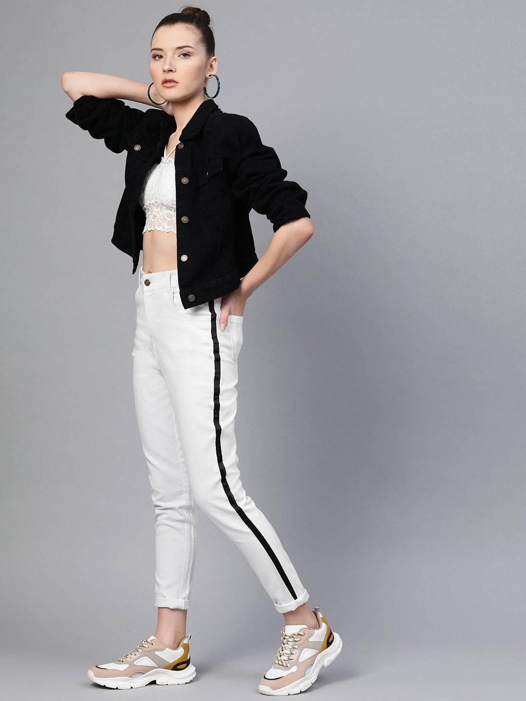 Women's White Side Tape Jeans