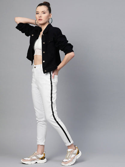 Women's White Side Tape Jeans