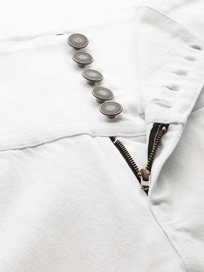 Women's White Metal Button High Waist Jeans