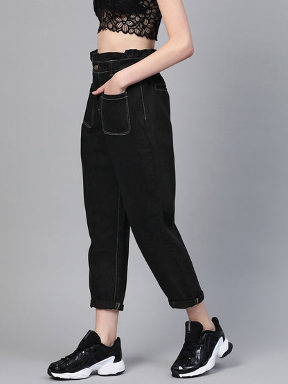 Women's Black Front Pocket Slouchy Jeans