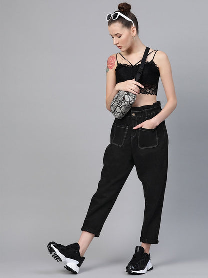 Women's Black Front Pocket Slouchy Jeans