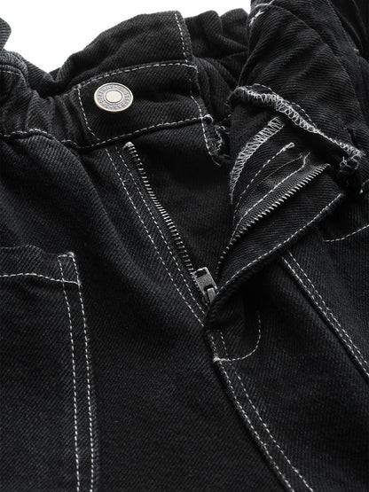 Women's Black Front Pocket Slouchy Jeans