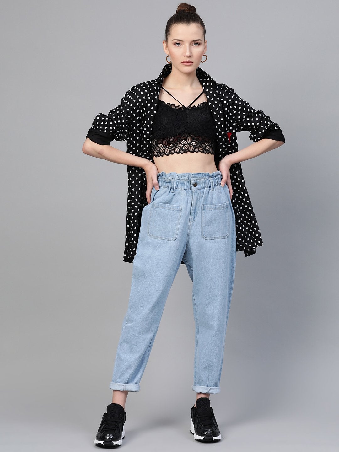 Women's Blue Front Pocket Slouchy Jeans
