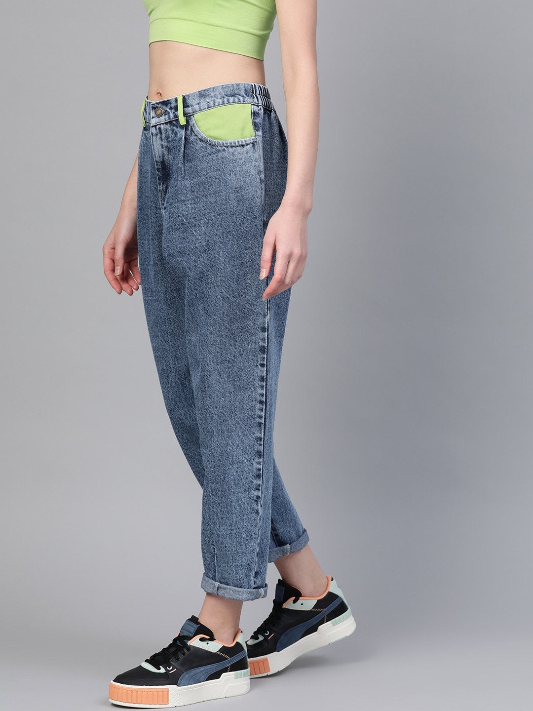Women's Blue Slouchy Inlay Pocket Jeans