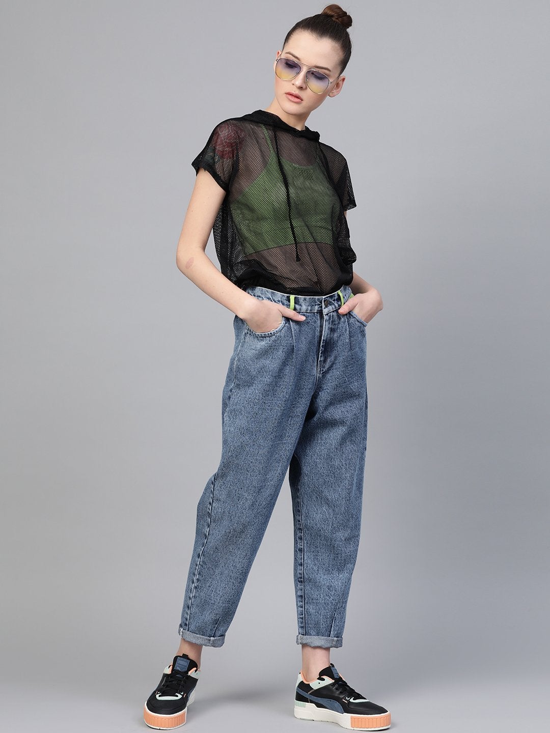 Women's Blue Slouchy Inlay Pocket Jeans