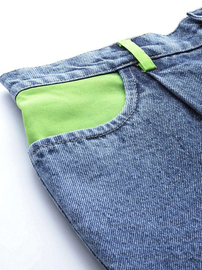 Women's Blue Slouchy Inlay Pocket Jeans