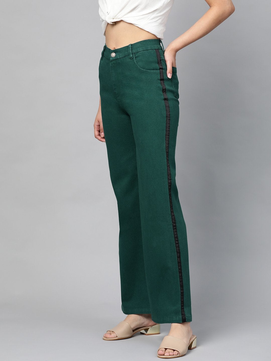 Women's Emerald Green Side Tape Bell Bottom Jeans
