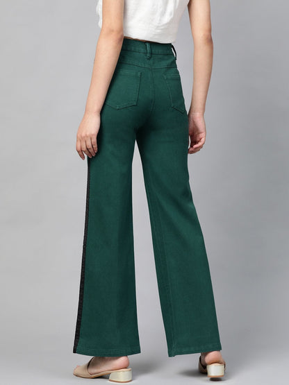 Women's Emerald Green Side Tape Bell Bottom Jeans