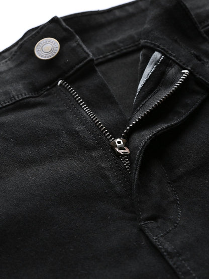 Women's Black Pearl Studded Hem Jeans